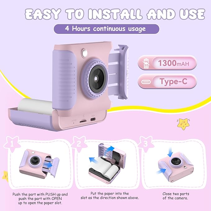 Instant Print Camera for Kids, 2.4 Inch Screen Kids Instant Cameras, Christmas