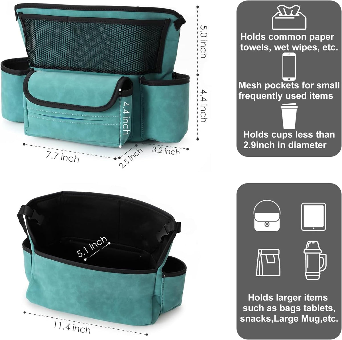 Car Handbag Holder Between Seats Suede Large Capacity Car Purse Holder Automotive Consoles, Fits Between Front Seats, Holds Wallet, Phone & Essentials (Blue)