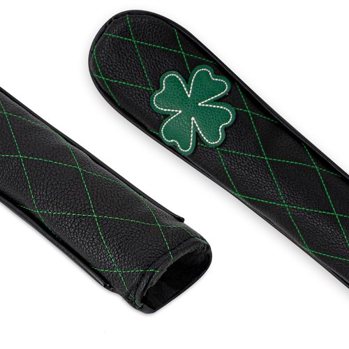Golf Alignment Stick Cover Premium Leather Perfect Cover for Alignment Sticks Classic Tee Design Alignment Sticks Holder Golf Club Protector Holds 2 Sticks. (Grid Four-Leaf Clover-Black)