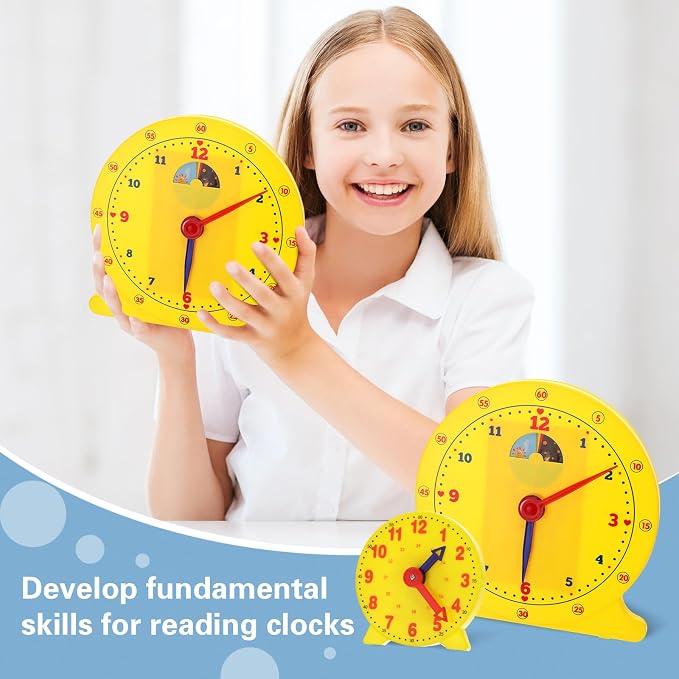 Lenwen 26 Pcs Classroom Clock Kit 24 Hours Learn to Tell Time Teaching Clock Toy