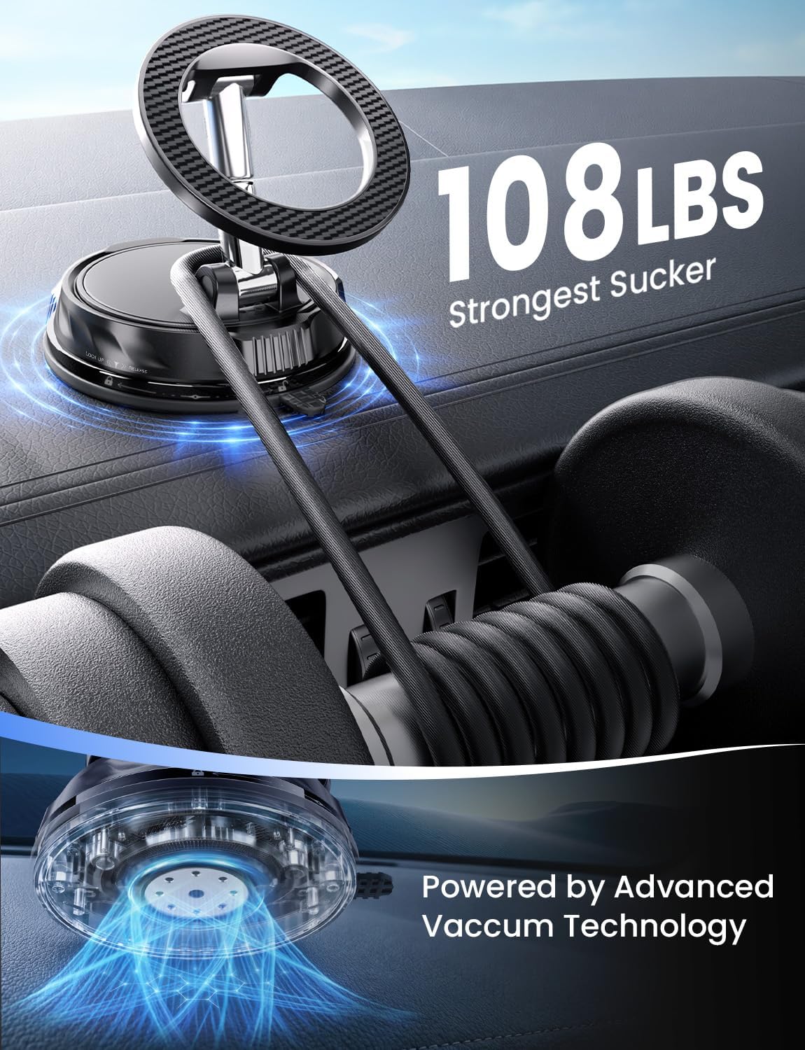 for MagSafe Car Mount [3000gf Strong Magnet & 108+LBS Suction]