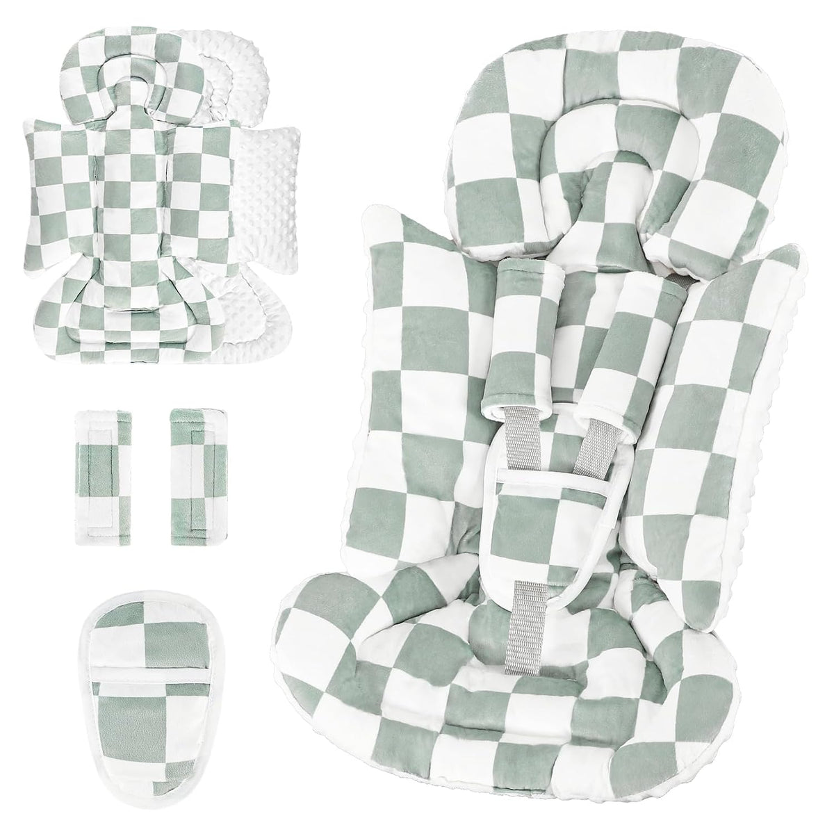DILIMI Infant Car Seat Insert, Baby Car Seat Head Support with 3 Strap Paddings, Soft Newborn Car Seat Cushion for Stroller, Swing, Bouncers, Purple Checkered