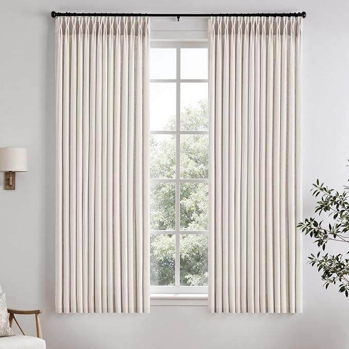 Memory Trained Pinch Pleated Curtains 45 Inches Long, Viral Linen Pinch Pleat