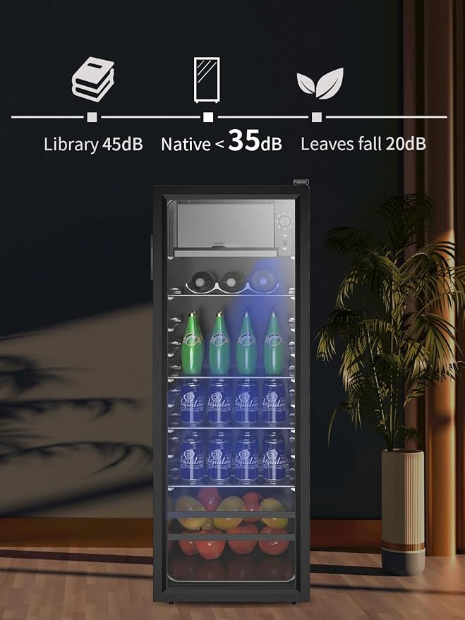 Beverage Refrigerator Cooler 180 Can Freestanding Beverage Cooler with Adjustable Shelving Glass Door for Beer Soda or Wine for Home Office or Bar