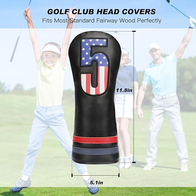 Golf Head Covers, 4pcs or 1pc USA Stars and Stripes Golf Club Covers for Woods and Driver Fairway Hybrid, PU Leather Golf Club Head Covers for Men Women with Interchangeable Tags, Fits Most Golf Clubs