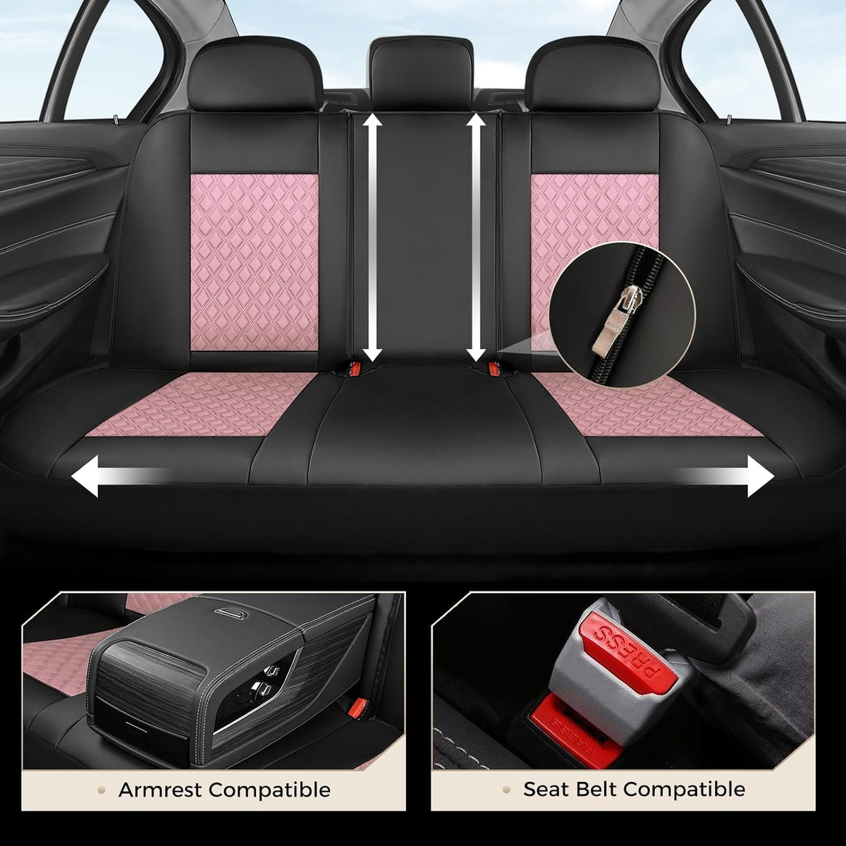 Coverado Car Seat Cover, Leather Seat Covers Full Set, Durable Waterproof Car Seat Protectors, Black and Pink Seat Cover, Spill-Proof Automotive Seat Covers Universal Fit for Most Cars Trucks