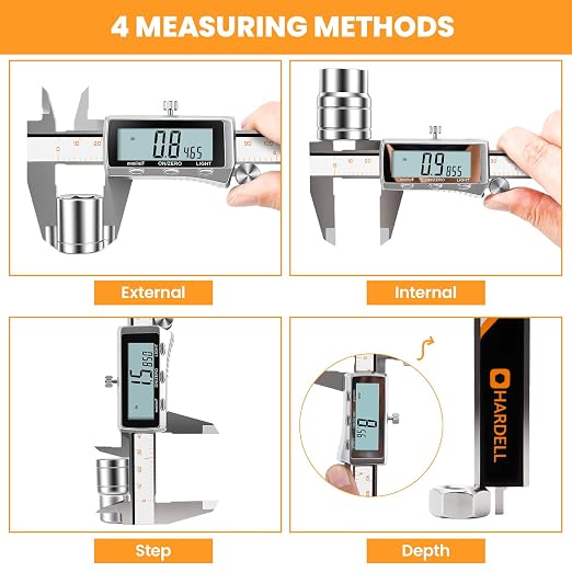 HARDELL Digital Caliper 8 Inch, Rechargeable All Metal Electronic Micrometer