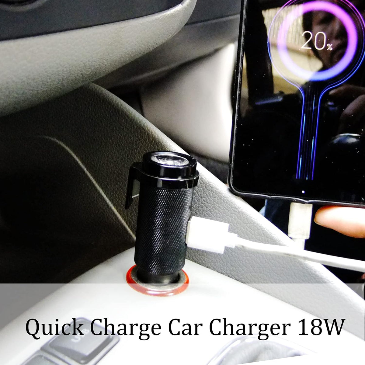 6 in 1 Car Emergency Tool, with Window Breaker Seatbelt Cutter 3 Modes Cigarette Lighter Flashlight, Rescue Life Saving USB Car Phone Charger 18W,Mini Black