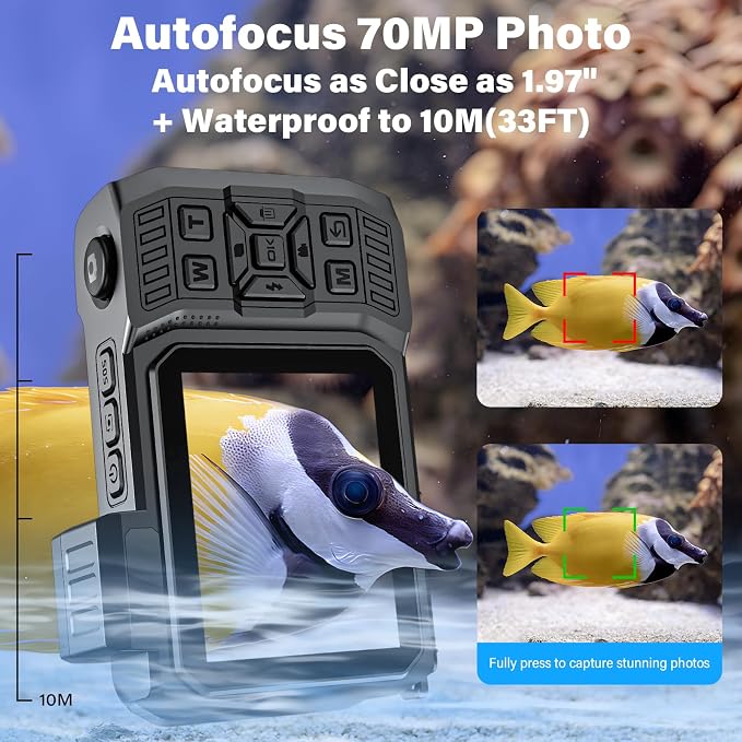 8K Underwater Camera, WiFi 33FT 70MP Waterproof Camera