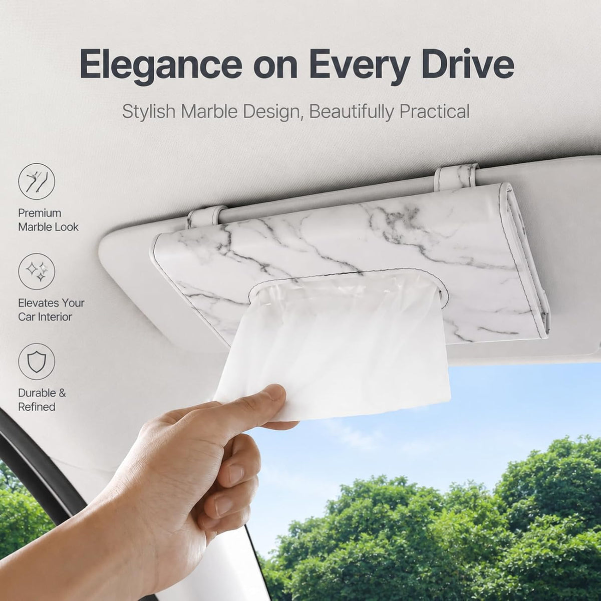 Car Tissue Holder, Marble White Print Sun Visor Napkin Holder