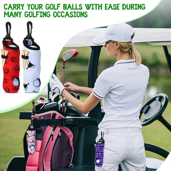 24 Pcs Golf Ball Holder Pouch with Tee Holder Keychain Belt Clip Hook Golf Carry Bag for Women Ladies Man Gifts