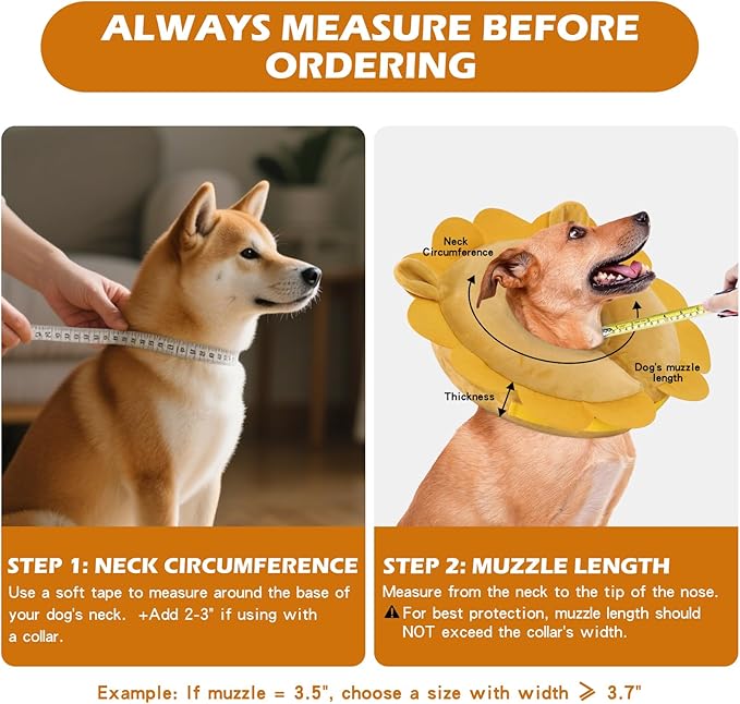 IEUUMLER Inflatable Recovery Dog Collar, Protective Donut Cone, Adjustable Soft Collar for Dog and Cat After Surgery Prevent from Biting & Scratching EU002 - Orange M