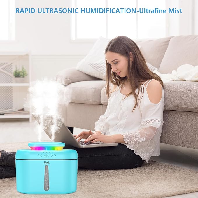 SZO Humidifiers for Bedroom, 2.5L Capacity, Auto Shut-Off, Easy to Fill & Clean, 16 dB Quiet Ultrasonic Humidifier for Large Room, Plants, Baby Nursery, Indoor, Night Light(Blue)