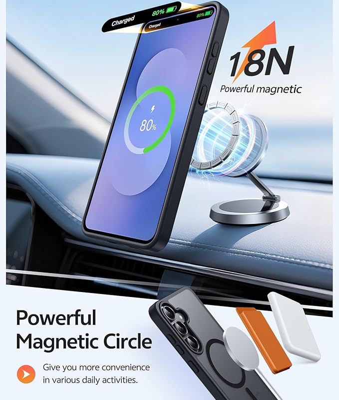 FNTCASE for Samsung Galaxy S25 FE Case: Magnetic Translucent Matte Military