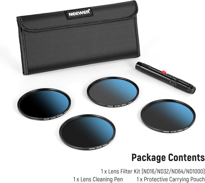 NEEWER 67mm ND Lens Filter Set, ND16/ND32/ND64/ND1000, Lens Cleaning Pen