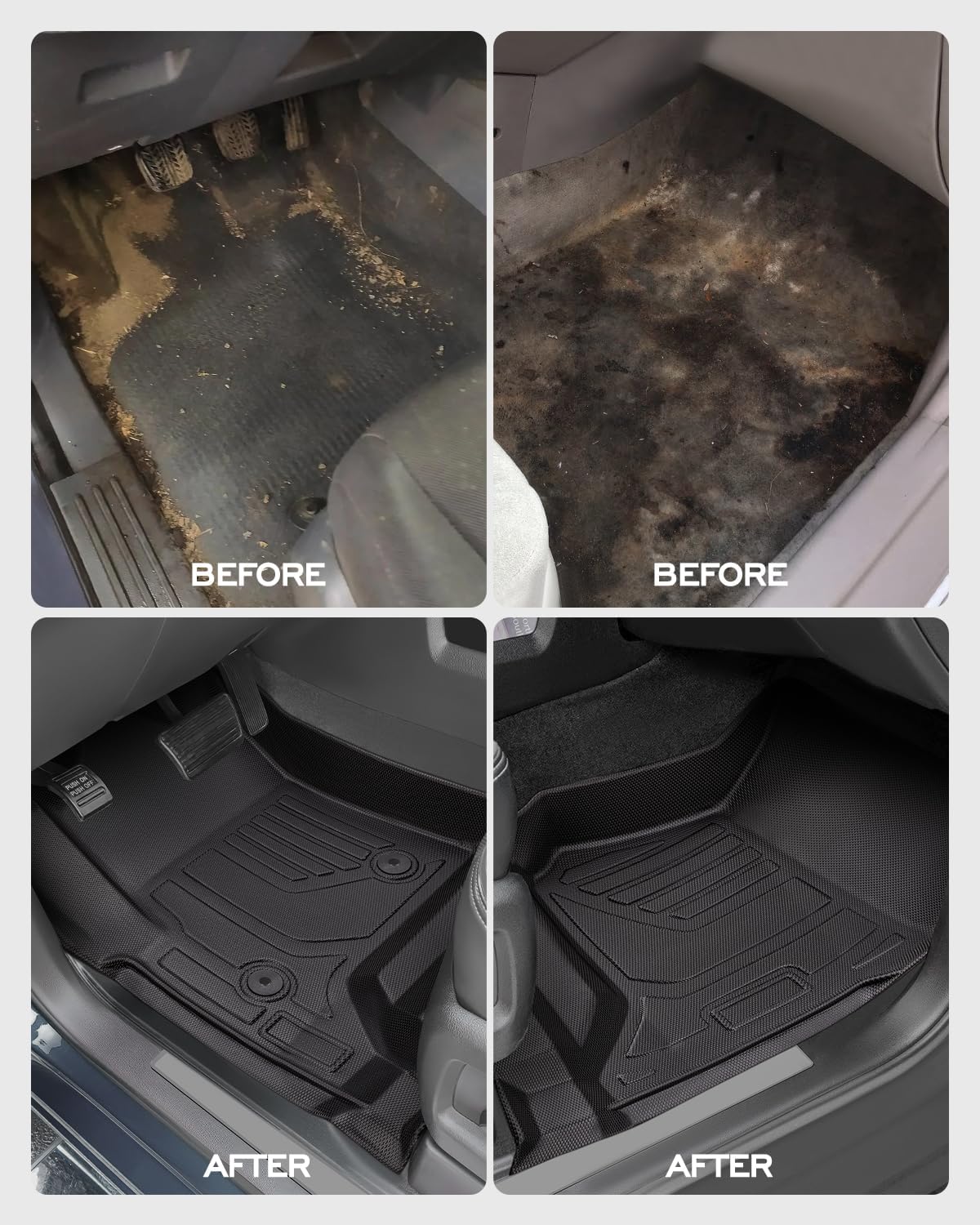 All Weather Floor Mats 2014-2018 for Chevy Silverado & GMC Sierra 1500, 2015-2019 2500HD 3500 HD, Only Crew Cab & Front Center Console & Bucket Seat, Waterproof TPE Rubber Car Accessories