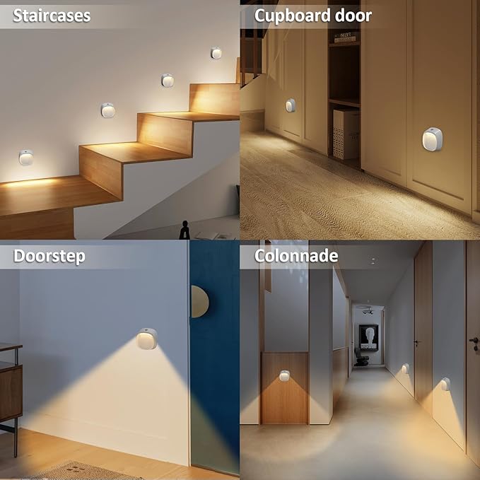Motion Sensor Night Light Rechargeable - Wireless LED Safety Lights with 6-Month Battery Life, Link Mode Technology, 3000K Warm White for Stair, Hallway, Bedroom Safety (1 Pack)