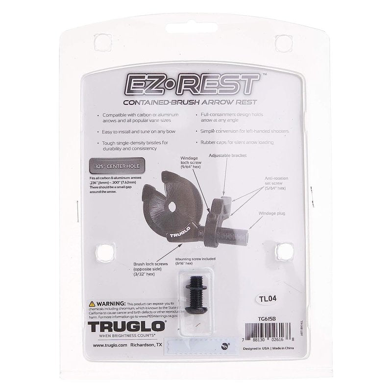 TRUGLO EZ-Rest Capture-Style Contained-Brush Left-Hand Convertible Ultra-Lighweight Quiet Tough All-Weather Black Archery Arrow Rest