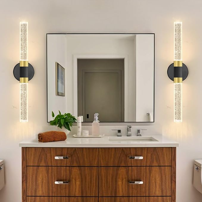 2 Packs LED Wall Sconces Crystal Wall Light Modern Glam Crystal Vanity Lighting Fixtures for Hallway Dining Living Bedroom with 2700K Warm Light Bulbs