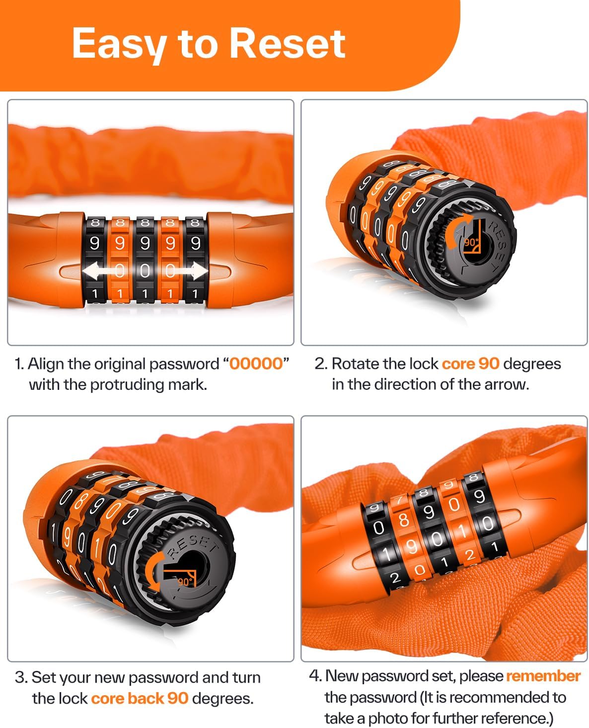 Sportneer Bike Lock - High Security 5 Digit Combination Anti-Theft Chain Lock | 3.2/3.6/4ft Heavy Duty for Bikes, Motorcycles, Scooters & Gates - 4/6mm Thick, Easy to Use