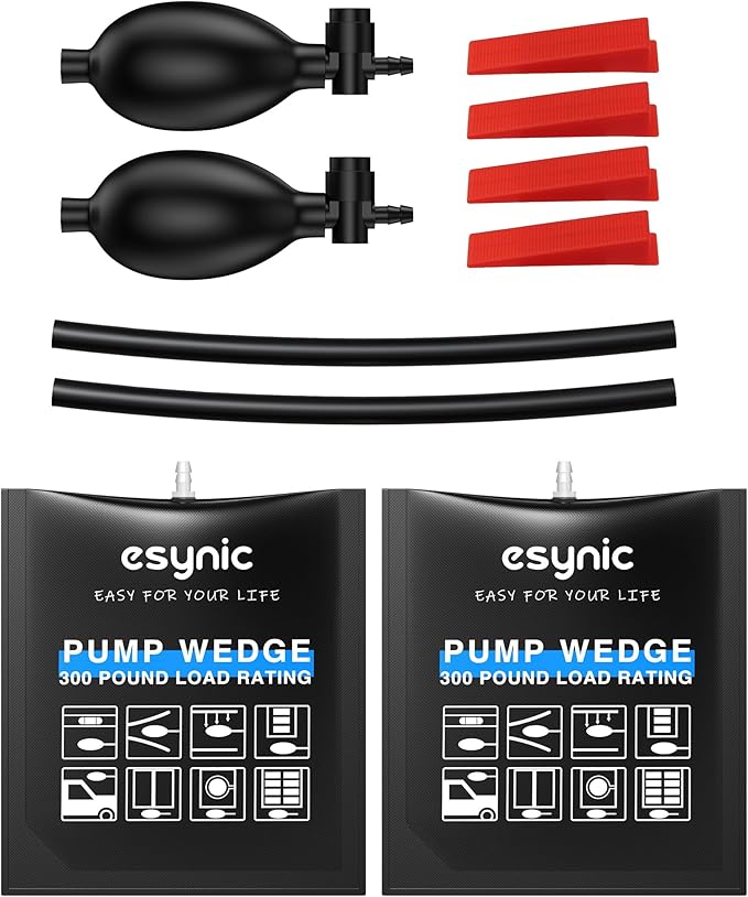 eSynic 2 Pack Air Wedge Bag Kit – 300lbs Heavy-Duty TPU Door Lifting Bag with Quick-Release Valve & 4 Plastic Wedges 2.4" Lift Height Durable Wedge Bag– Perfect for Door/Window Furniture Installation