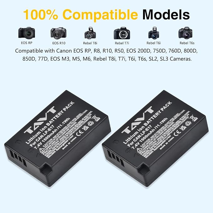 2Pcs 1500mAh LP-E17 Batteries+LED Rapid Dual Charger, Repacement Battery