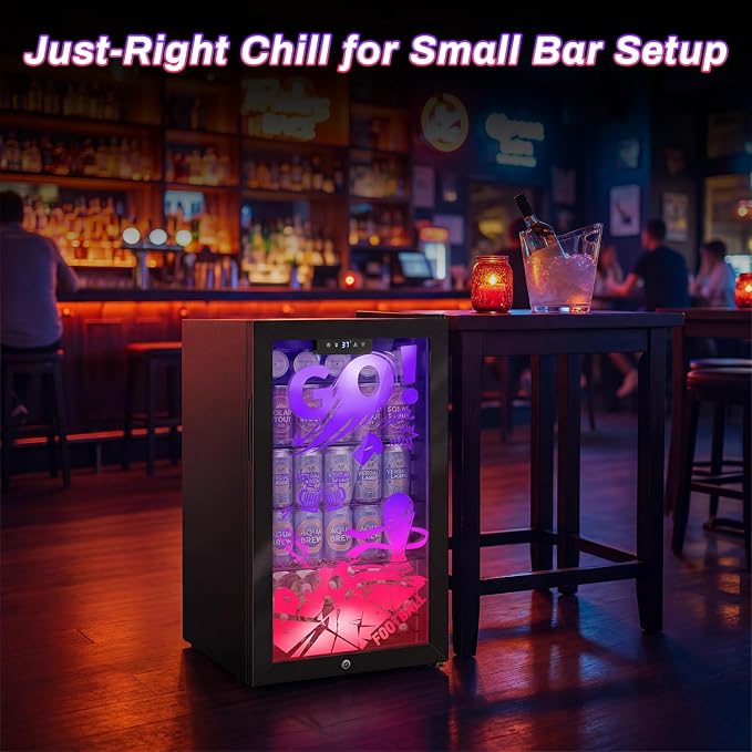 Velivi Gaming Mini Fridge with Led Lights, 3.2 Cu Ft Gaming Light Up Glass Door Beverage Refrigertor Small Lockable Drink Cooler For For Soda Beer, Cyberpunk Gaming Rooms Bar Home Party | 3.2 Cu Ft Small Lockable Drink Cooler For For Soda Beer, Cyberpu...