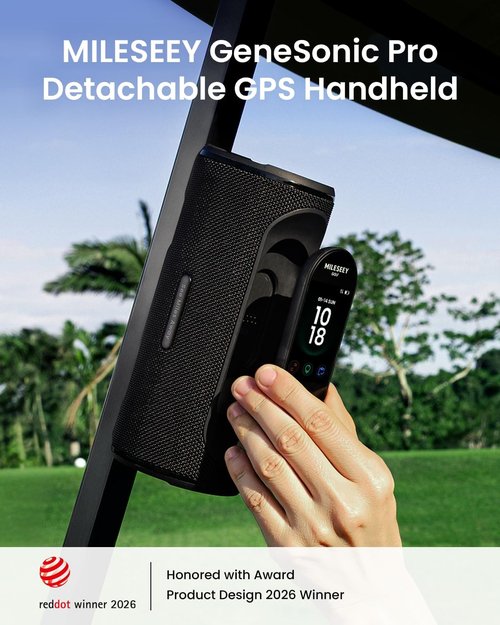 MiLESEEY GeneSonic Pro Golf Speaker - Detachable GPS Rangefinder, 43,000+ Preloaded Courses, Waterproof, 15H Battery
