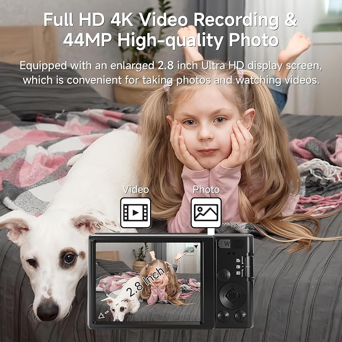 Digital Camera 4K, 2026 Upgrade Black Cameras