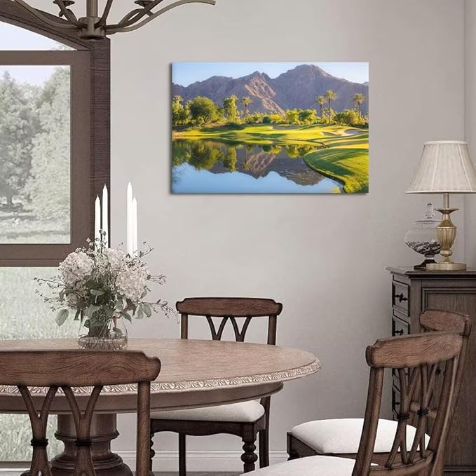 Indian Wells Golf Course Wall Art for Office USA California Golf Course Picture Poster Print on Canvas for Living Room Bedroom Bathroom Home Decorations Framed Ready to Hang(28''H x 44''W)