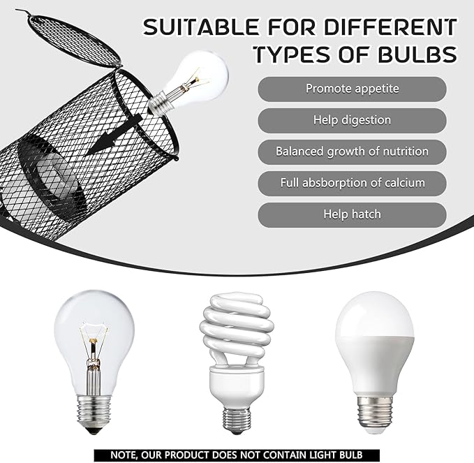 VIHOSE 1 Pcs Reptile Heat Lamp Guard with 150W Ceramic Heat Emitter Basking Anti Scald Heating Lamp Holder Mesh Cage Reptile Protection Lampshades for Lizard Snake Chick, Bulb Not Included