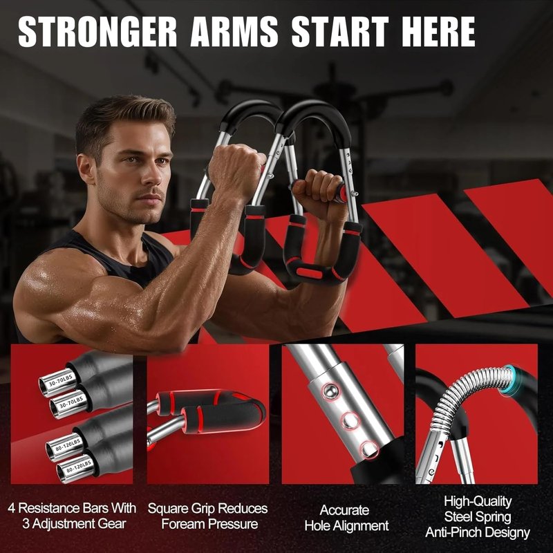 Twister Arm Trainer with Hand Gripper, Professional Arm Workout Equipment with 3Resistance Levels (60–130LB), Adjustable Chest Trainer for Men, Multi-Functional Arm Twister Exerciser for Home Workout