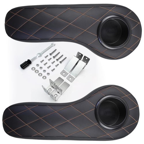 CARBBIA Pack of 2 Golf Cart Back Seat Flip Armrests with Cup Holder Compatible with Club Car Compatible with EzGo Compatible with Yamaha Carts with 1-inch Square Armrests, Black