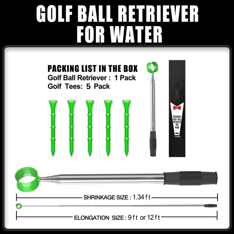 ONHAWKS Golf Ball Retriever for Water,Telescopic 12Ft/9Ft Stainless Steel Shaft Two-Sided Easy Pick Up Balls,Unbreakable Head Retriever Tool Golf Accessories Golf Gift for Men