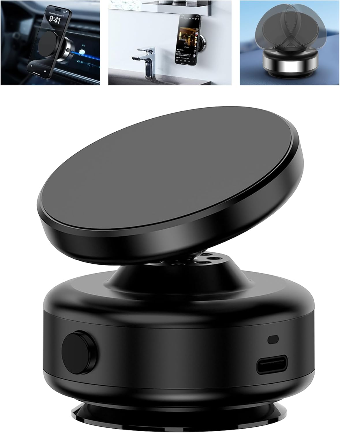 Electric Vacuum Suction Cup Magnetic Phone Mount, 360 Rotatable Magnetic Cell Phone Holder, Adjustable Hands-Free Portable for Magsafe iPhone Car Gym Mirror Smooth Surface(Silver)