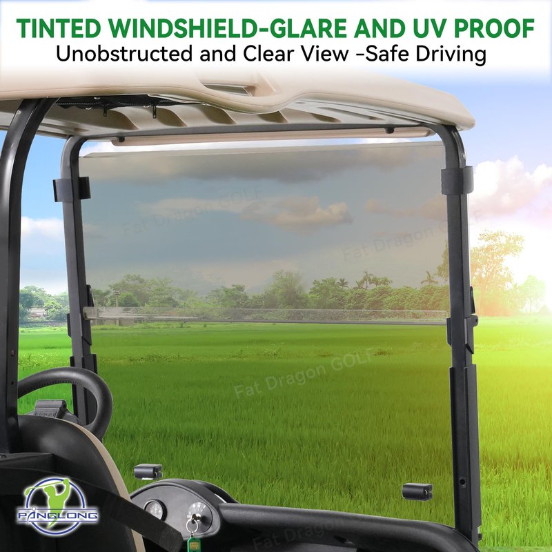 Panglong EZGO RXV Windshield Tinted, Golf Cart Windshield with all Windshield Clips for 2008-Up EZGO RXV Models -38.09"W X 31.89"H, No Drilling Foldable EZGO Windshield