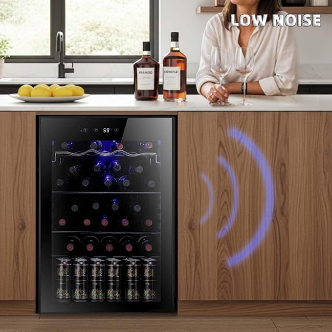 Antarctic Star 36 Bottle Wine Cooler Beverage Refrigerator Small Mini Wine Cellar Beer Soda Bar Fridge Quiet Operation Compressor Adjust Temperature Freestanding Black, 4.4 Cu. Ft | 36 Bottle Capacity, Clear Front Glass Door, for Red wine Beer Soda, Qu...