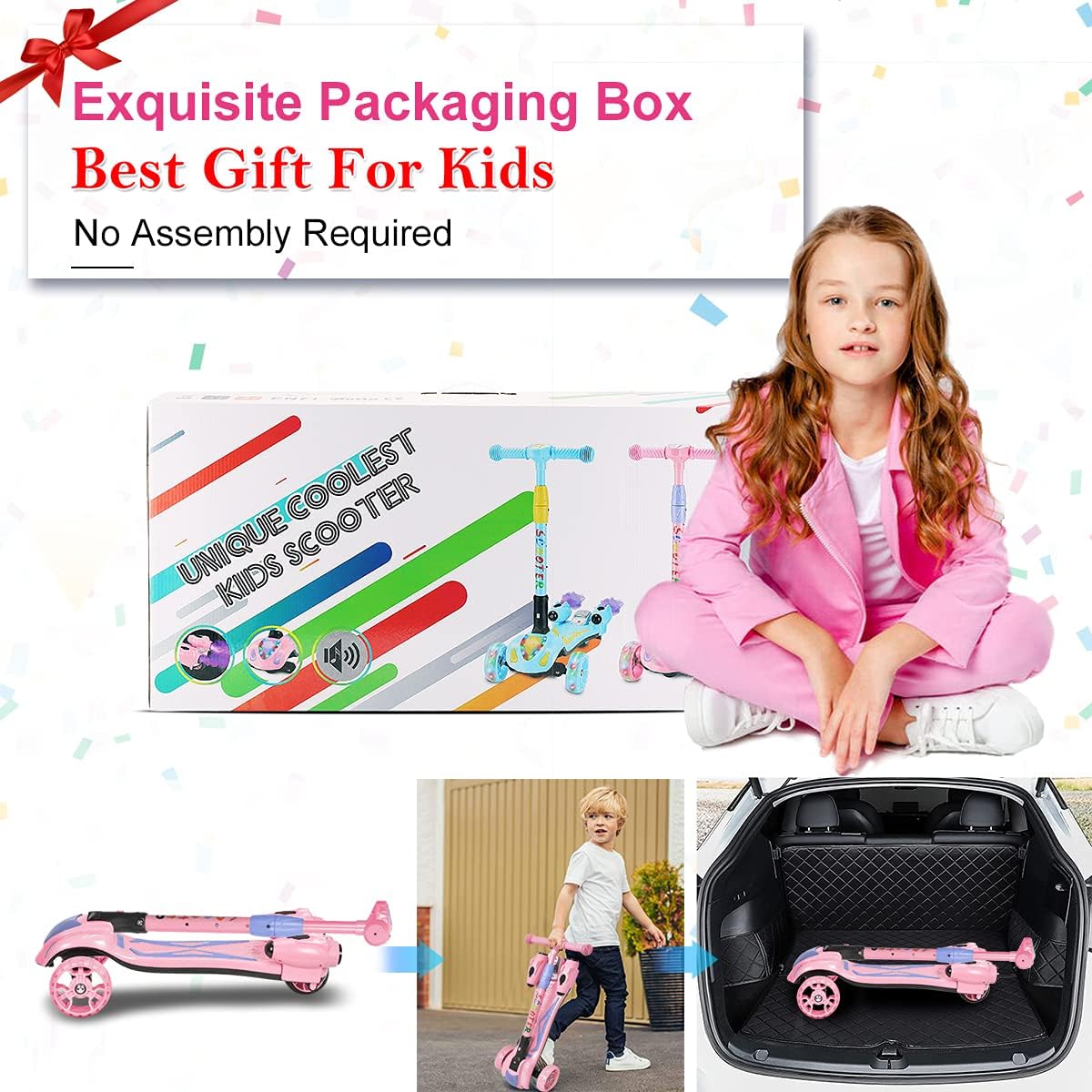 Skiennix 3-Wheel Scooter for Kids - Bluetooth Speaker, LED Lights, Foldable Design | Ages 3-10