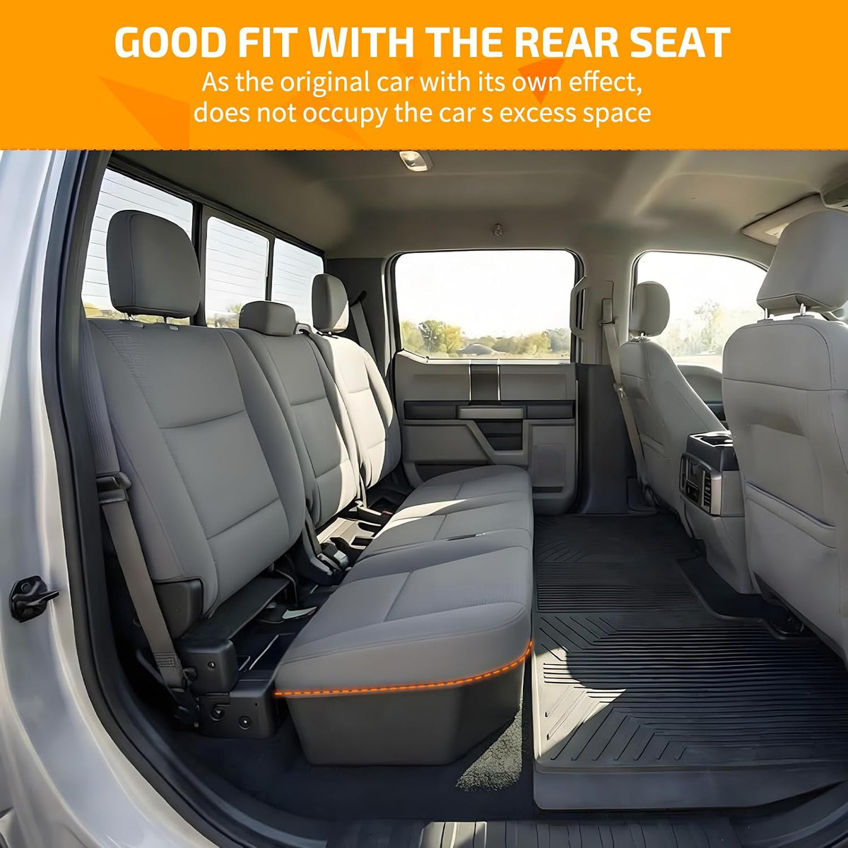 Rear Underseat Storage Box for 2015-2025 Ford F-150 &amp; 2017-2025 Ford F-250 F-350 F-450 F-550 Super Duty, Heavy-Duty Back Seat Organizer with Dividers, Non-Slip Waterproof Truck Under Seat Storage