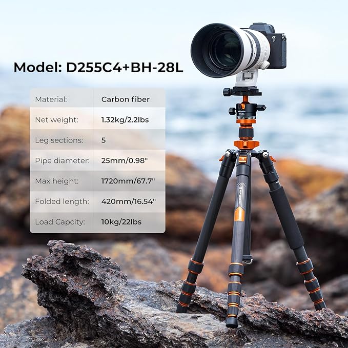 K&F CONCEPT 68" Carbon Fiber Camera Tripod, Compact Tripods