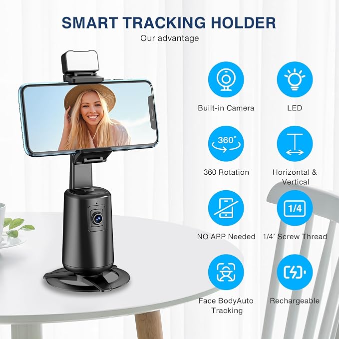360° Auto Face Tracking Tripod for Phones, Gesture Control & Remote, Smart