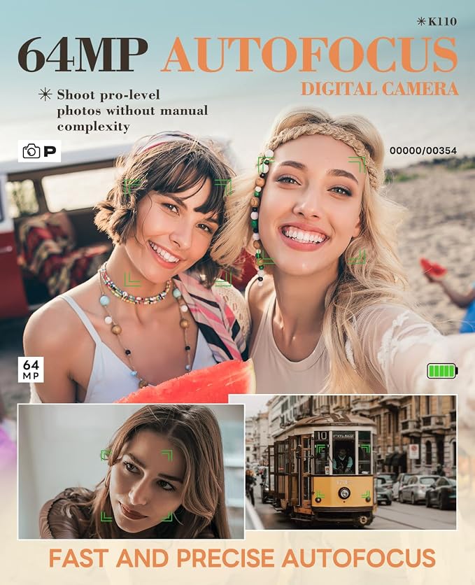 True 5K 64MP Digital Camera for Photography, Autofocus 18X Zoom, Comes