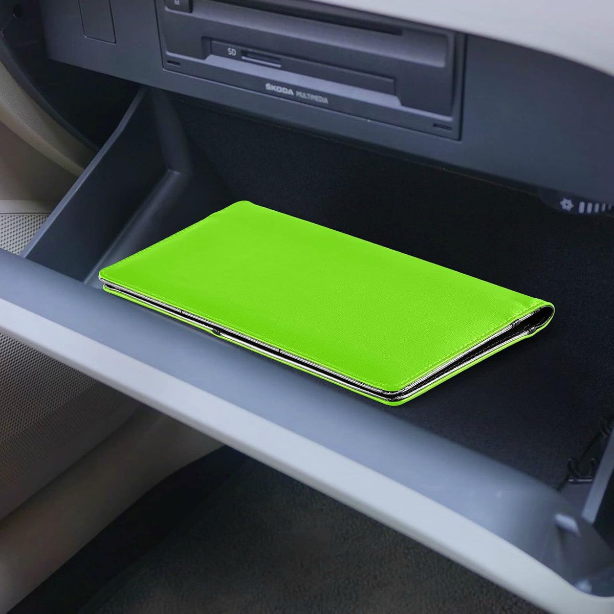 Custom Car Registration and Insurance Card Holder Personalized Leather Glove Box Organize Men Women Wallet Accessories Case for Cards, Essential Document Driver License Fluorescent Green