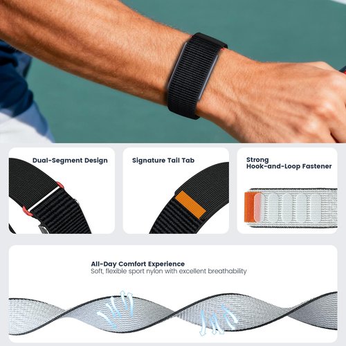 MAKCPOIMER Sport Nylon Loop Compatible with Whoop 5.0 Bands One, Peak, Adjustable Fitness Wristband Strap with Metal Bumper Case for Whoop Life(MG) (Black)