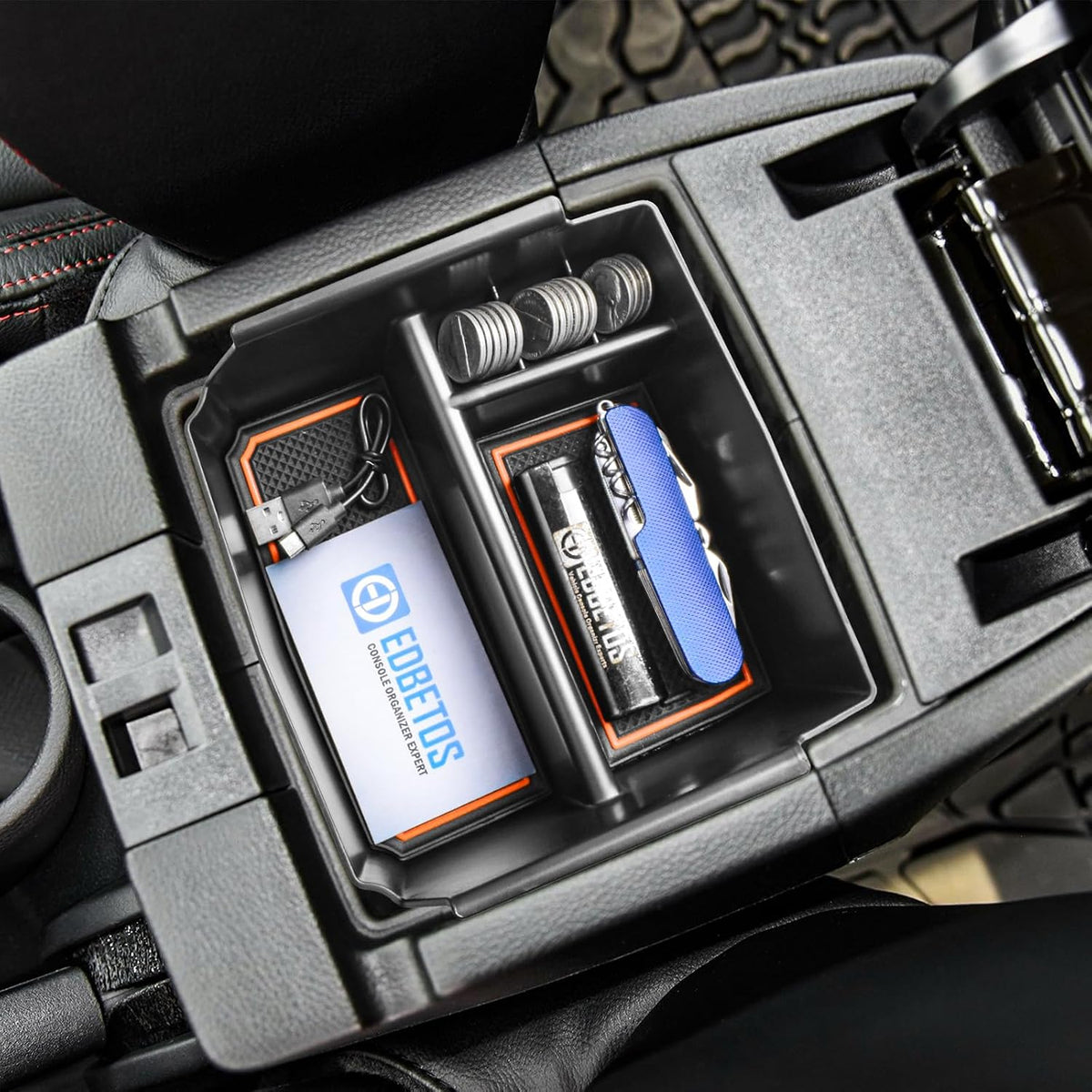 EDBETOS Center Console Organizer Tray Compatible with Jeep Wrangler JK/JKU 2011-2018 Rubicon Sport Sahara Accessories Armrest Storage Glove Box, Orange