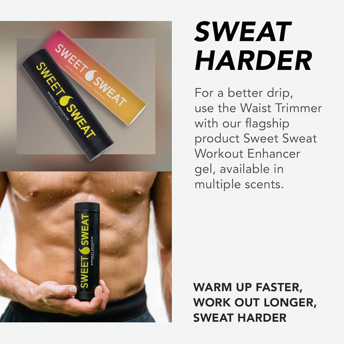 Sports Research Waist Trimmer Pack - Extra-Coverage Sweet Sweat Trimmer (Medium) & Tropical Gel (6.4oz)