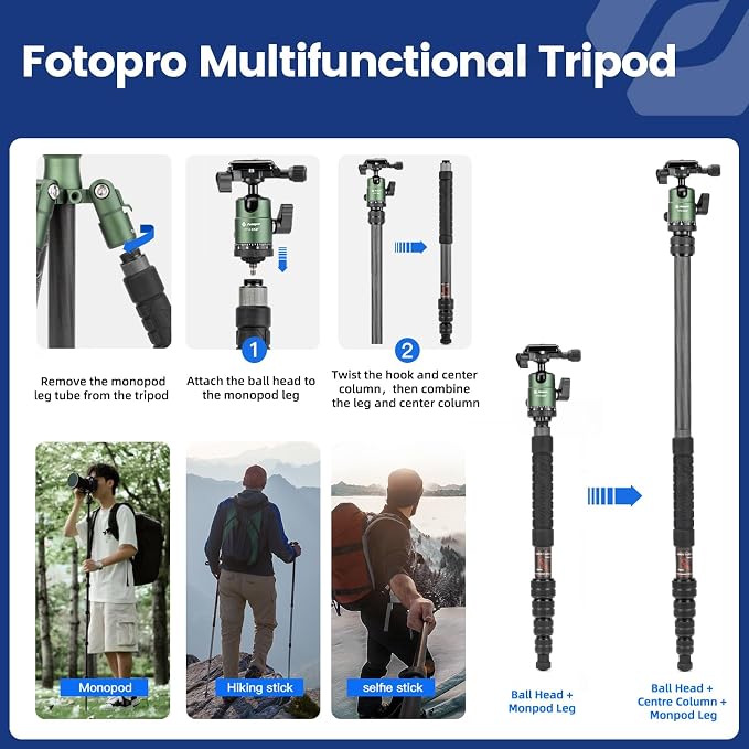Fotopro 60inch Carbon Fiber Tripod Compact Camera Tripod