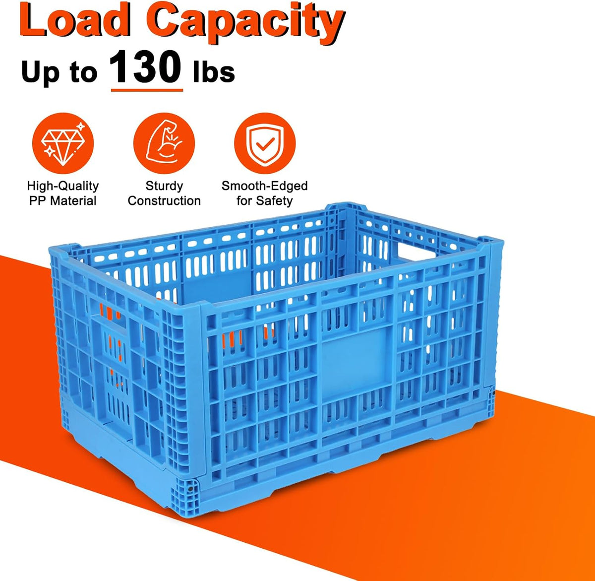 72L Collapsible Milk Crate with Handles,
