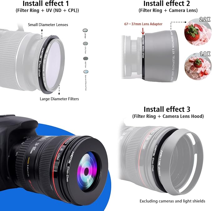 67mm Lens to 37mm Camera Lens Adapter, 67mm to 37mm Filter Step-Down Ring
