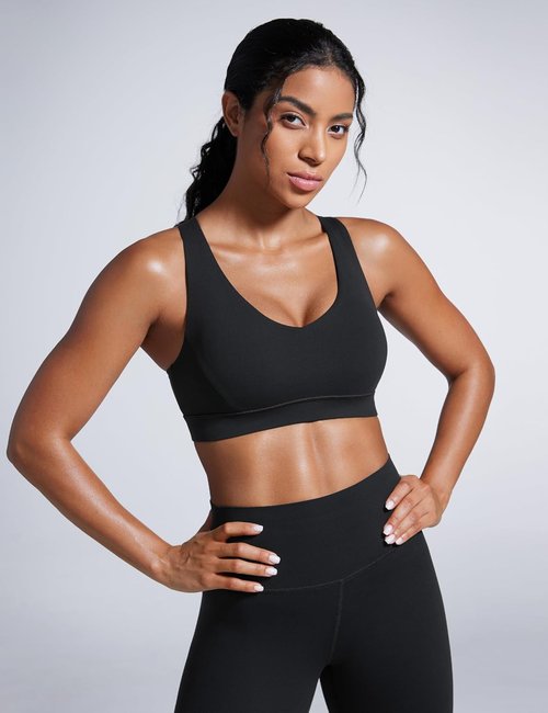 CRZ YOGA Sports Bra - Butterbreeze Criss Cross Back with V Neck & Adjustable Straps | Padded Crop Top